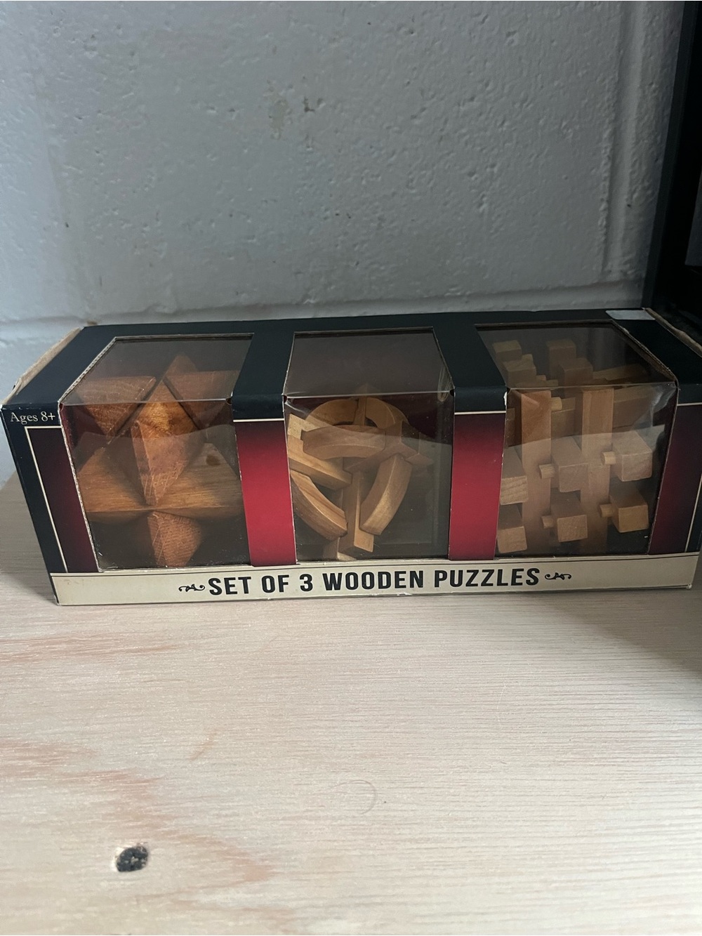 Set of 3 Wooden Puzzles - Natural Wood